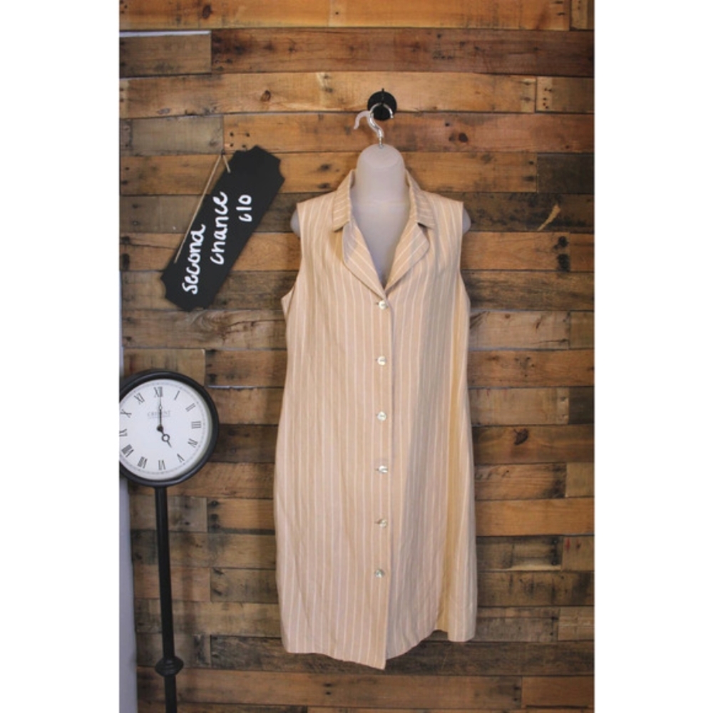 SALE-Sherry Taylor women's wheat colored stripped shirt dress size M